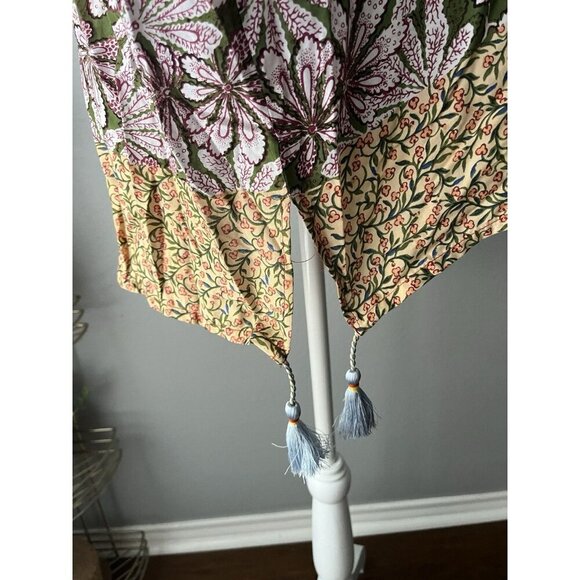 Anthropologie Mixed Print Blouse Long Sleeve Tassels Dropped Yoke LARGE Stunning - Picture 4 of 6